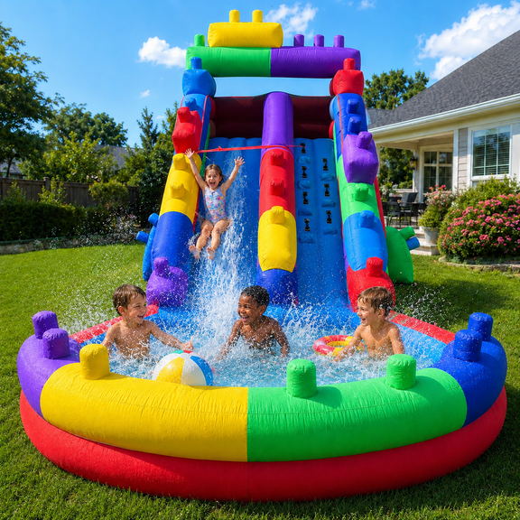 22.5FT Block Party Inflatable Water Slide with Splash Pool , Outdoor Backyard Playset For Kids Birthday Party Summer Outdoor Fun(with Blower)