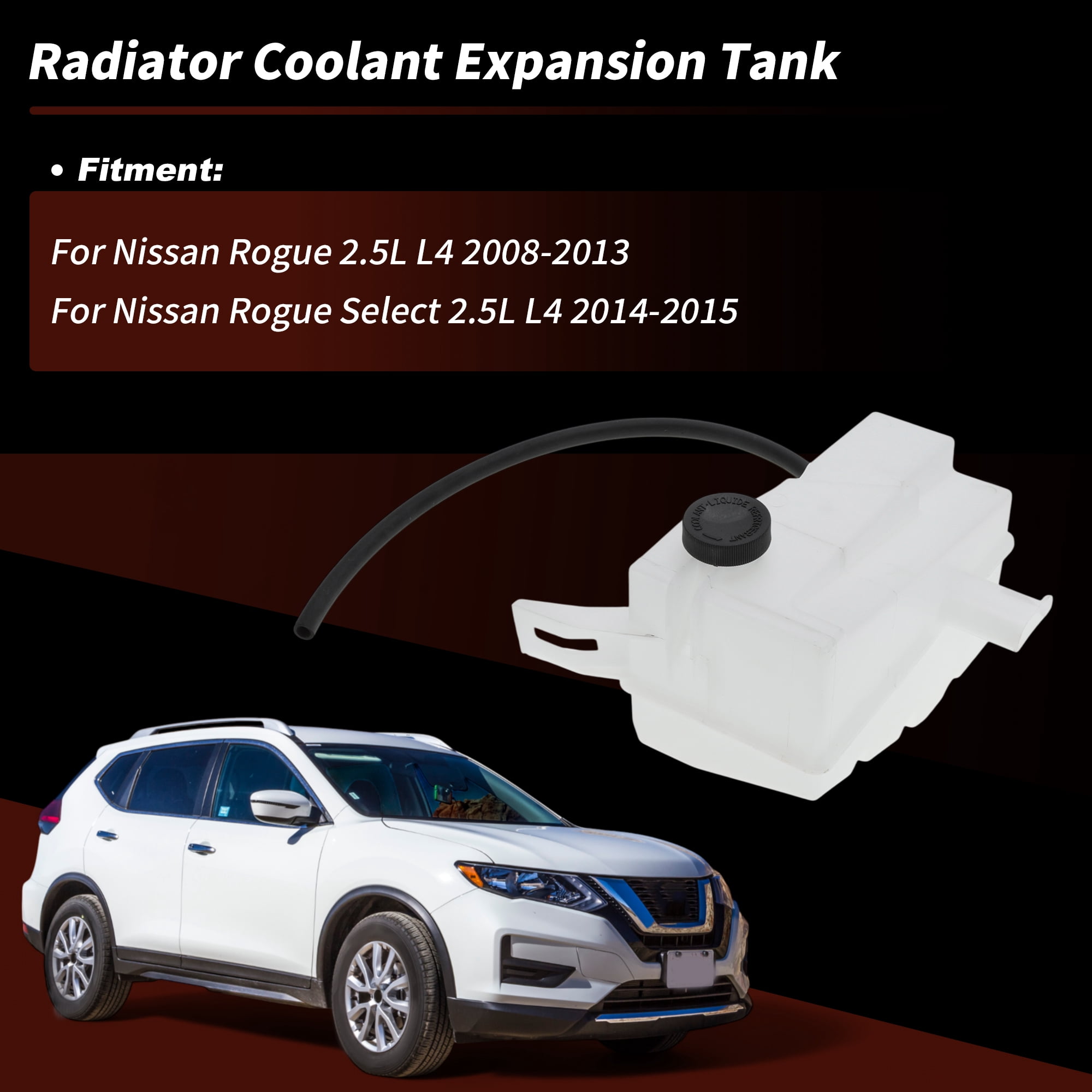 Unique Bargains Coolant Expansion Reservoir Tank with Cap and Tubing for Nissan Rogue Select 2008-2013 2.5L Radiator Coolant Overflow Reservoir Recovery Tank No.603-498/21711-JG000/21712-3NA0A