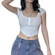 thumbnail image 1 of Txlixc Mujeres Verano Sexy Crop Tops Manga Corta Cuello Cuadrado Botón Camiseta Txlixc Sexy, 1 of 9