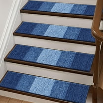 Stair Treads Non Slip 4PCS, 8" x 30" Indoor Stair Runners for Wooden Steps, Edging Stair Rugs with Reusable Peel and Stick Adhesive for Kids Elders and Pets, Navy
