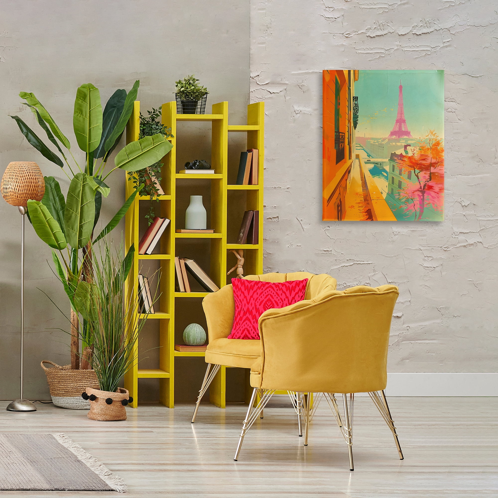 Stupell Industries Modern Eiffel Tower Town & City Painting Gallery Wrapped Canvas Art Print Wall Art, 24 x 30