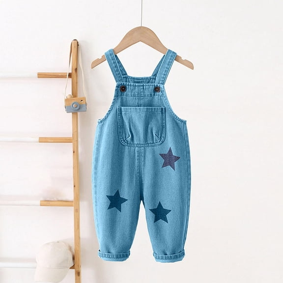 ATOGUTA Girls Jumpsuits Size 2T-8 Denim Bib Jumpsuit Girls Baggy Jeans Overalls with Side Pockets Blue