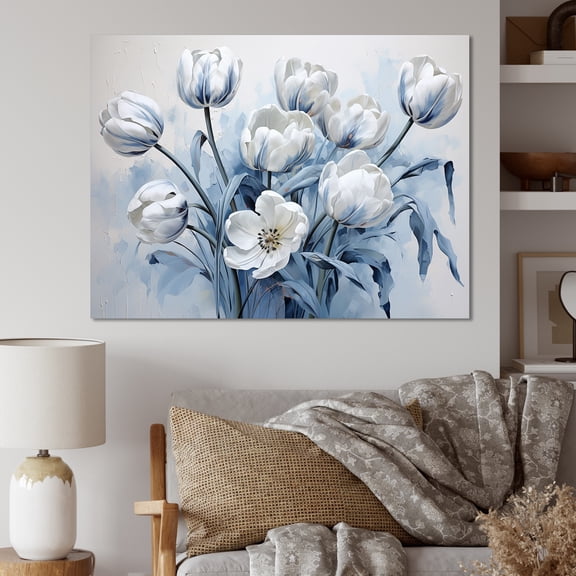 Designart "Blue-White Tulip Artistry" Tulips Wall Art Prints