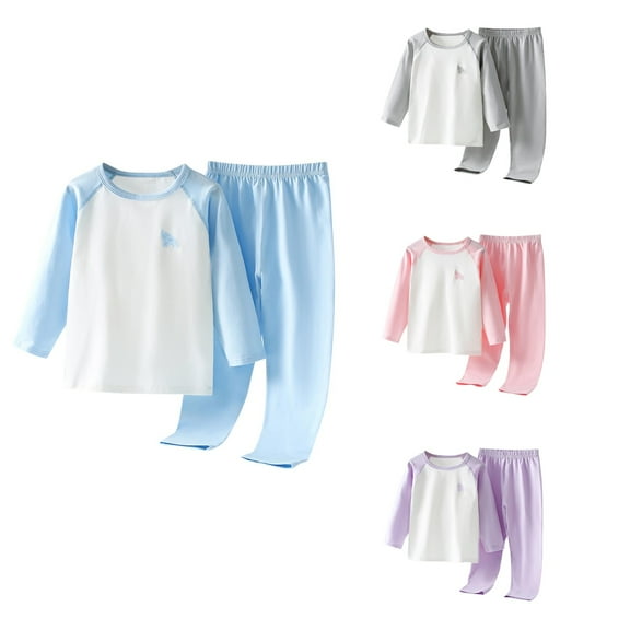 Ahuyic Toddler Kids Casual Fashion Outfits, Autumns And Winter Solid Color Top And Pants Set For Kids, Children's Printed Color Long Sleeved Round Neck Top Set Elastic Waisted Pants Casual Set