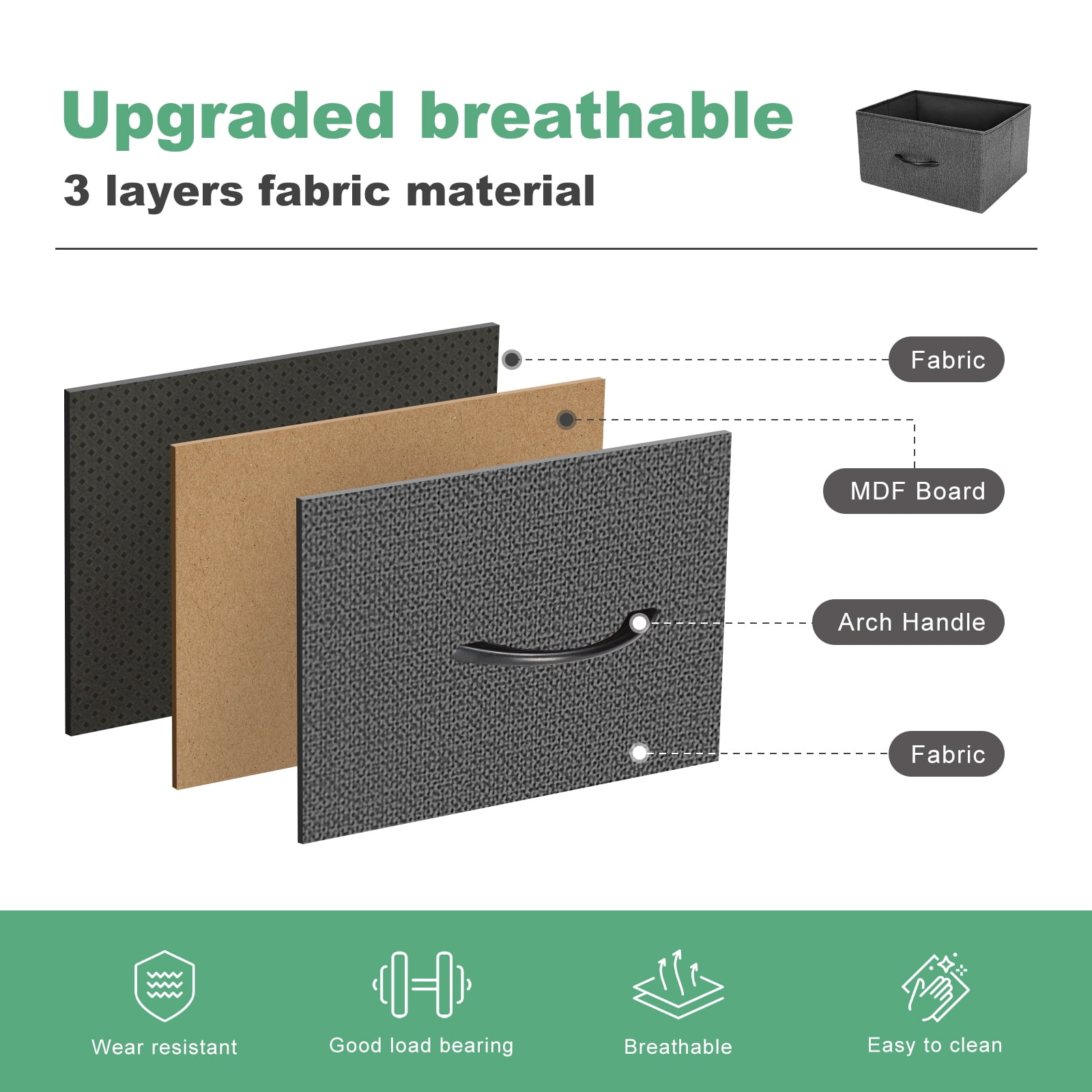 MAYEERTY Fabric Dresser with 9 Drawers for Storage and Organization, 39.4 Inch Tall Chest of Dresser, Gray