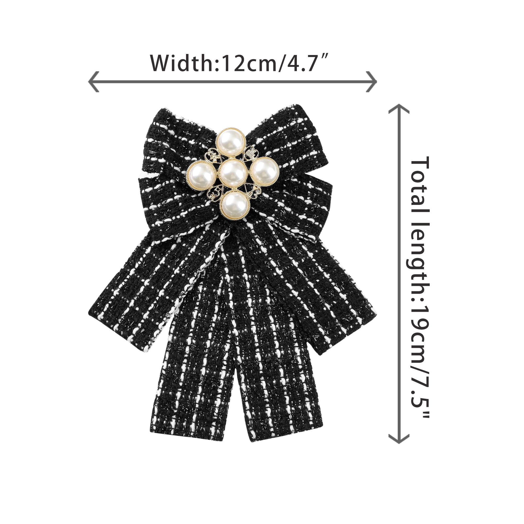 DARING DIVA Women's Ribbon Beads Pre-Tied Plaid Pattern Bow Tie Black