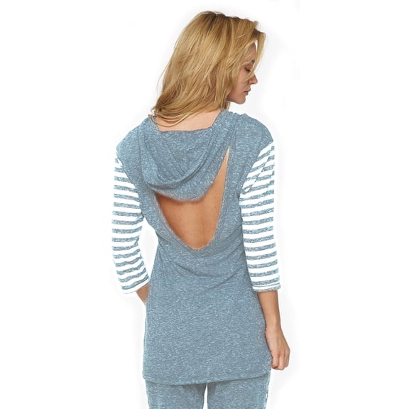Felina Summer Vacation Tunic W/Hoodie & Open Back - 970089 (Small, Blue Moon)