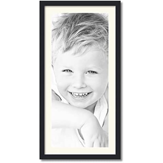 14x33 inch satin black picture frame with 2 inch single mat, singlemat-frbw26079-14x33-128