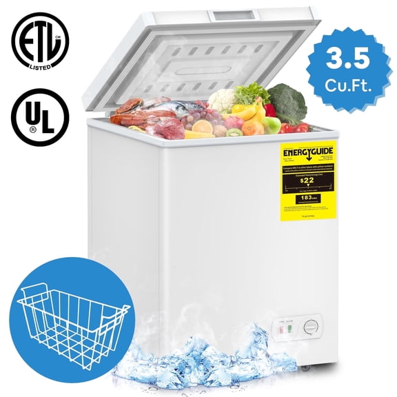 LifePlus Chest Freezer 3.5 Cu.ft. Deep Freezer Compact Water Cooler for Apartment Home, White