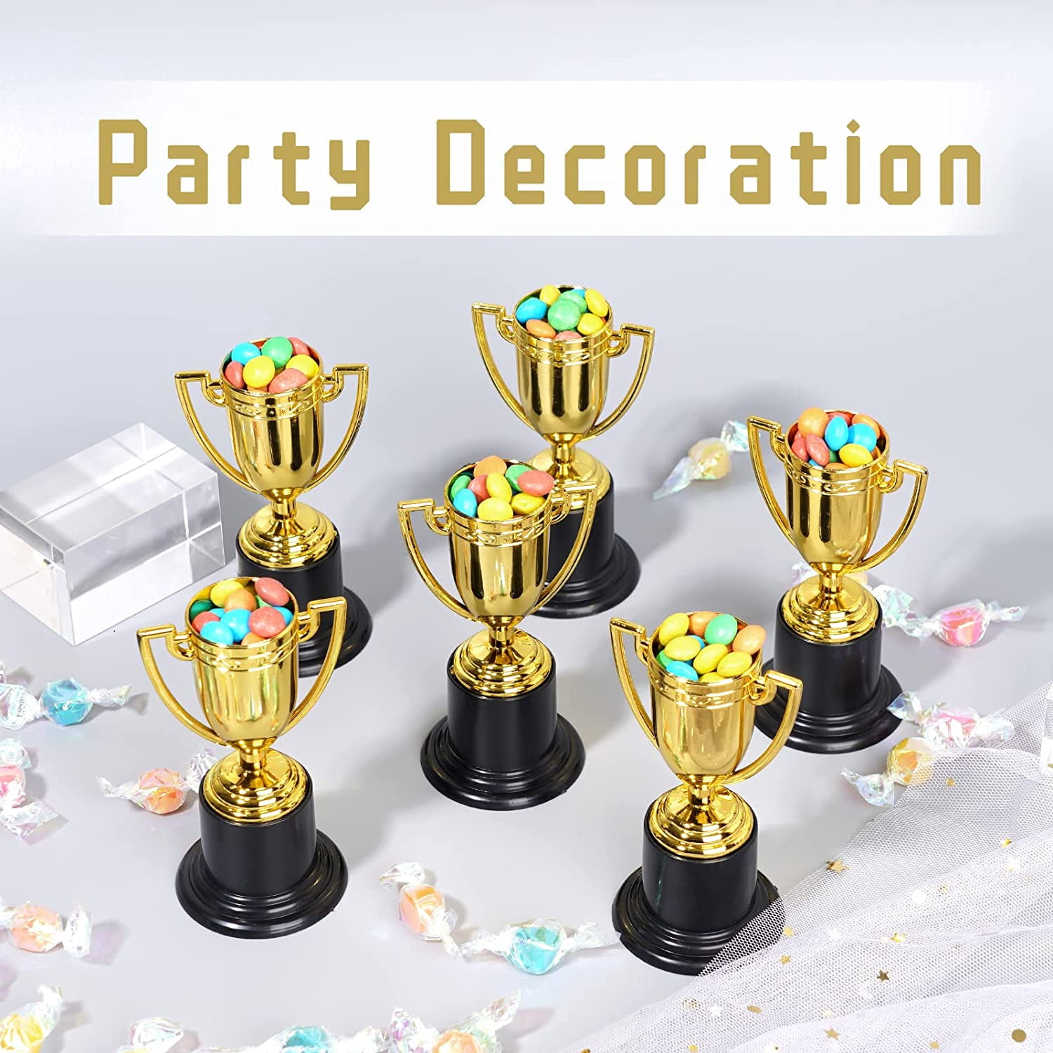 24 Pack Mini Gold Award Trophy Cup for Kids and Adults, 4 Inch Plastic Trophies for Sports, Party Favors, Tournaments, Competitions