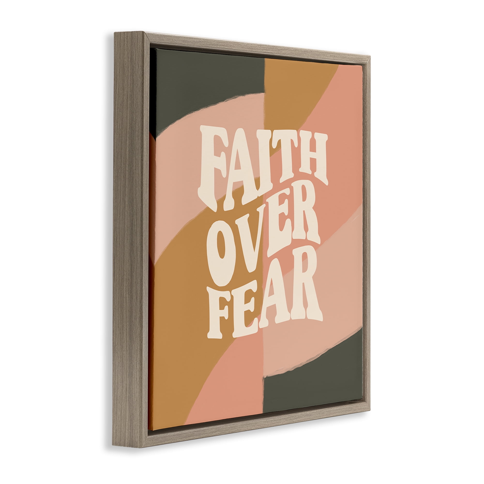 Stupell Industries Faith Over Fear Religious & Spiritual Painting Brown Floater Framed Canvas Art Print Wall Art, 18 x 18