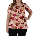 thumbnail image 5 of Valentine Day Scrub Tops for Women Love Heart Print V Neck Medical Cute Uniform Plus Size Short Sleeve Nursing Workwear with Pockets Light pink XL, 5 of 5