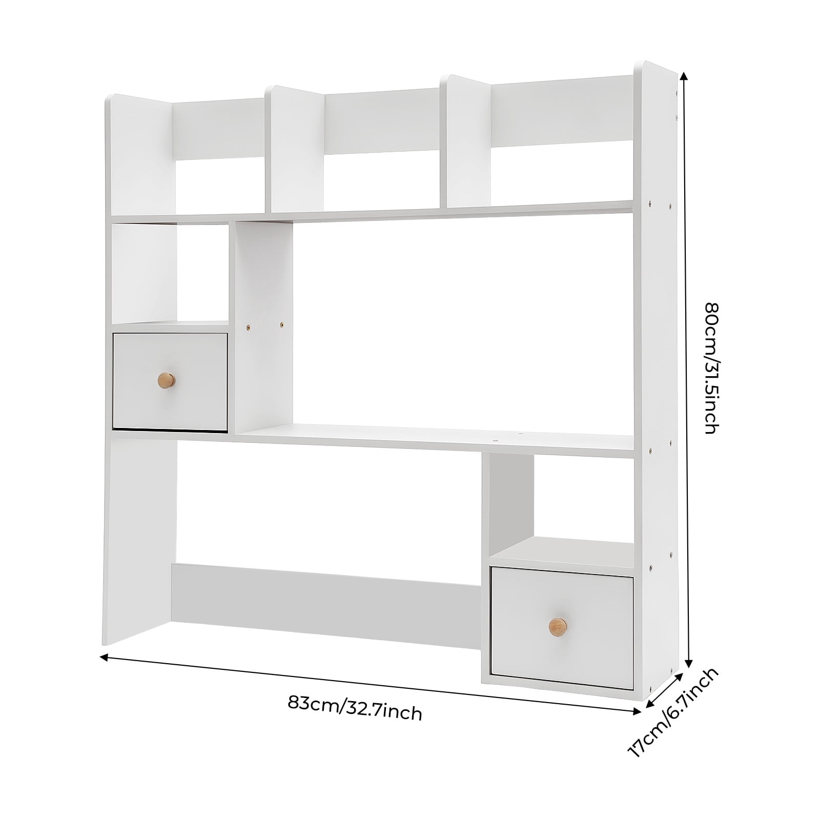 ChicHomey 9-Compartment White Desktop Bookshelf,White Tabletop Display Hutch,Space-Saving Tabletop Design,Freestanding Desk Organizer for Study & Office