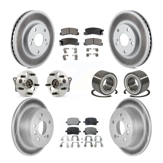 Transit Auto Front Rear Wheel Hub Bearings Assembly Coated Disc Brake Rotors and Ceramic Pads Kit (10Pc) for Car Toyota Camry Solara Lexus ES300 - Left Right Side (Driver Passenger) KBB-108391