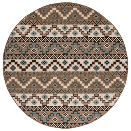 SAFAVIEH Veranda Luwig Geometric Indoor/Outdoor Area Rug  Creme/Brown  6 7  x 6 7  Round