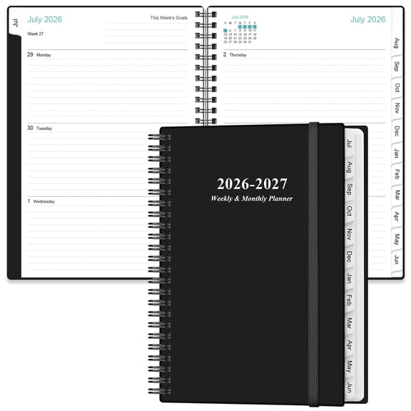 2026-2027 Planner - A5 Weekly & Monthly Planner Spiral Bound, July 2026 - June 2027, with Flexible Cover, Tabs, Inner Pocket, 6.4" x 8.5", Rose Leaf