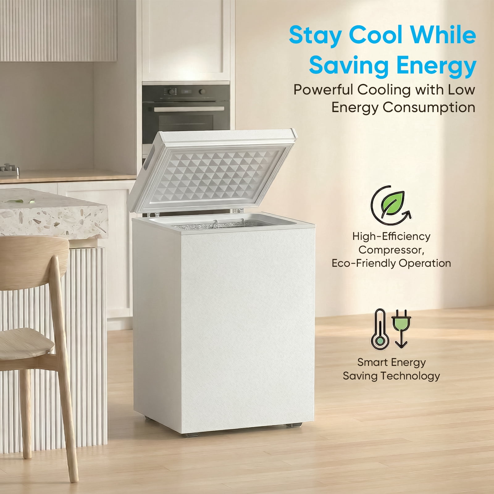 TABU Chest Freezer, 5.0 Cu Ft Deep Freezer with Adjustable Temperature, Compact Freezer with Top Open Door (White)