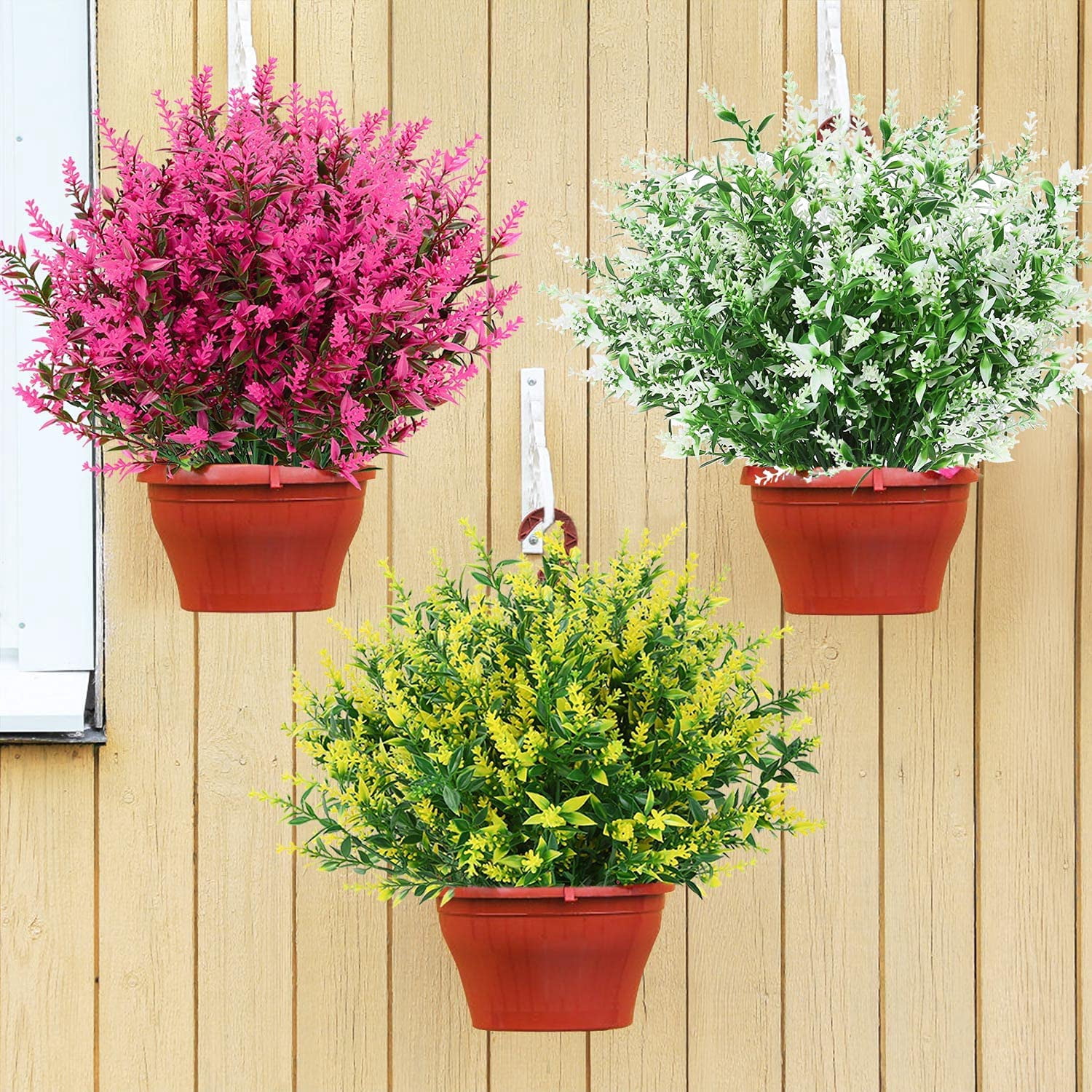 Sinhoon 24 Bundles Artificial Lavender Flowers Outdoor Fake Flowers for Decoration UV Resistant No Fade Faux Plastic Plants Garden Porch Window Box Décor (hot pink)