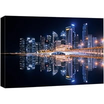 Wall26 Canvas Print Wall Art Futuristic City Reflection Cityscape Print Skyline Downtown Buildings Photography Art Realism Decor Panoramic Multicolor Landscape Scenic Modern Art for Home - 12" x 18"