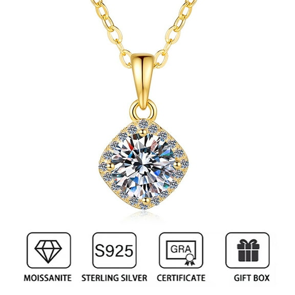 1.0 Carat D Color Moissanite Pendant Necklace for Women, 925 Sterling Silver with 18K Gold Plating - Wedding Necklace Gold Necklace