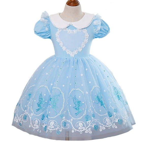 Girl Elsa Princess Dress Short Sleeve Birthday Dress Up, Size 2-7T