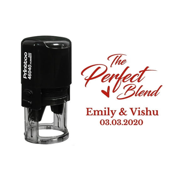 Printtoo Personalized Red Self Inking Wedding Favor Rubber Heavy Duty Stamp The Perfect Blend Round Custom Stamper-40 mm