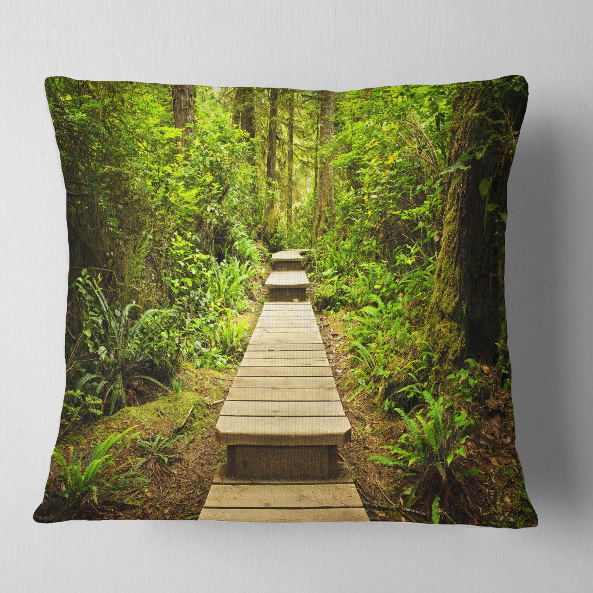 Designart Path in Temperate Rainforest - Landscape Photography Throw Pillow - 18x18