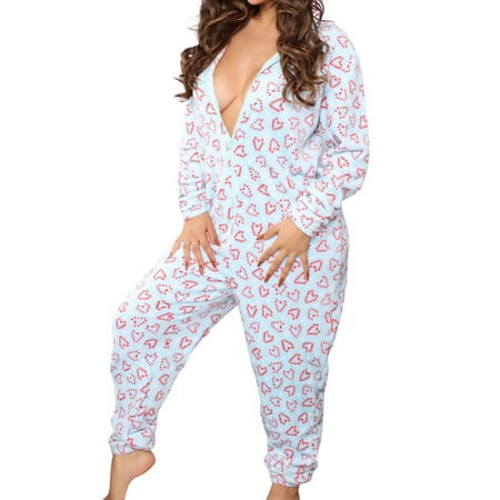 

Lazybaby Women Onesies Hooded Pajamas Adult One Piece Sleepwear Long Sleeve Zip-up Romper