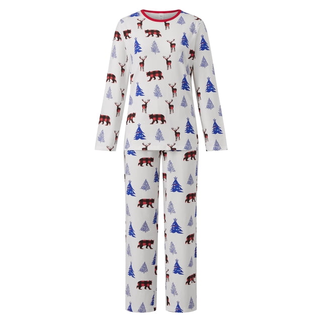 Argulvti Family Matching Christmas Pajama Set, Reindeer Tree Print Long Sleeve Tops and Long Pants Sleepwear Outfits