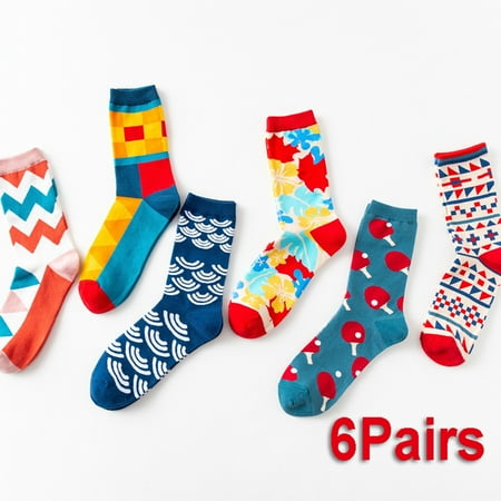 

6 Pairs Women Socks Cartoon Tulips Geometry Cute Stockings #07