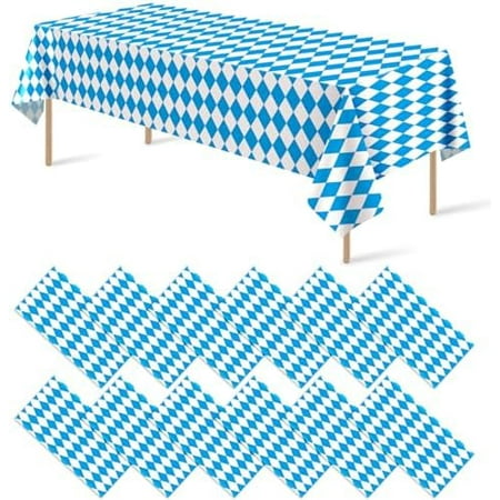 12 Pack Oktoberfest Tablecloth: 54"×108", Blue/White Bavarian Flag, Disposable Table Cover, Party Backdrop Decor – Home Decor