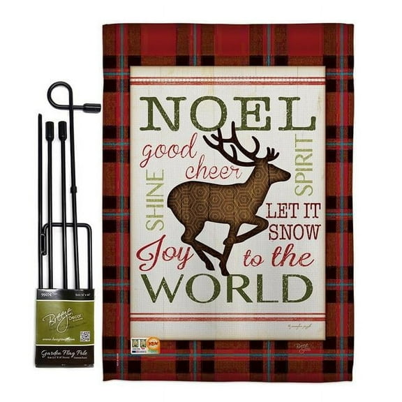 Breeze Decor BD-XM-GS-114182-IP-BO-D-US18-SB 13 x 18.5 in. Cheer to Reindeer Winter Christmas Impressions Decorative Vertical Double Sided Garden Flag Set with Banner Pole