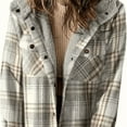 thumbnail image 2 of VIWORLD Women's Fleece Lined Plaid Flannel Shacket, Hooded Button-Down Coat with Flap Pockets for Fall Gray，2XL, 2 of 8