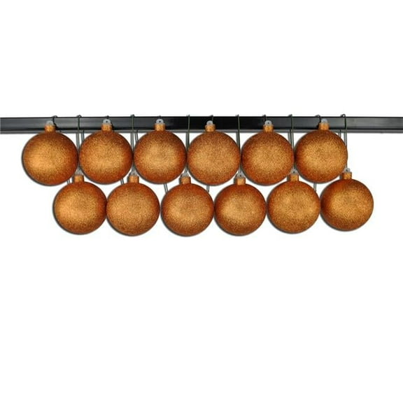Queens of Christmas ORN-BLKG-100-CO-12PK 4 in. Glitter Ball Ornament with Wire, Copper - Pack of 12