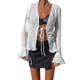 thumbnail image 2 of Txlixc Camisa plisada para mujeres, cuello V profundo de manga larga, fiesta callejera sólida, blusa de verano con volantes de cuerda Txlixc  moda, 2 of 9