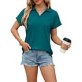 thumbnail image 5 of Hanerdun Women Polo Shirt Short Sleeve Tops Female Solid V Neck T-Shirt Green 2XL, 5 of 5