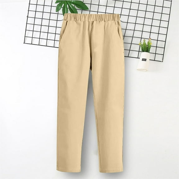 Girls Baggy Pants New Children Dress Pants for Girls Boys Flat Front School Uniform Pants Elastic Twill Pull on Suit Pant Trousers Beige 5 Years