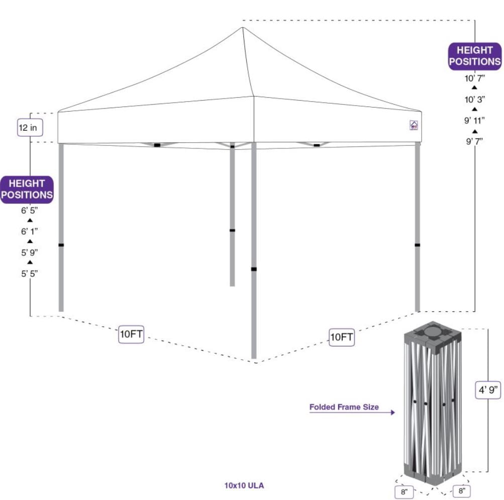 Impact Canopy 10 x 10 Pop Up Canopy Tent, Straight Leg Shelter, Ultra Light Aluminum Frame, UV Coated, Canopy Accessories, White