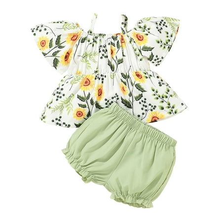 

QWERTYU Newborn Infant Baby Girl Boy 2PCS Outfits Clothes Set Summer Floral T Shirts and Set Short Sleeve 0-12M Green S