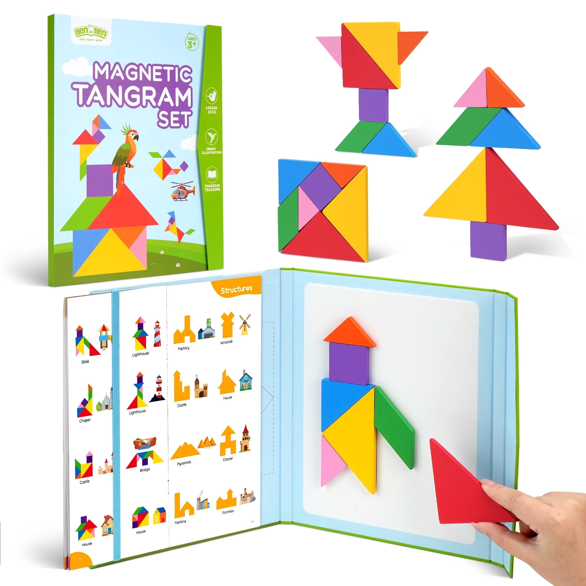 BenBen Travel Tangram Puzzle, Magnetic Pattern Block Road Trip Game for Kid Adult, Brain Teaser Puzzle