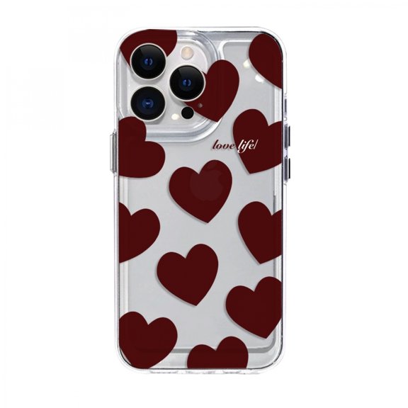 CaseCaca Romantic Red Hearts Clear TPU Phone Case for iPhone 16 Pro Max, Full Cover Cute Love Protective Case