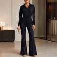 thumbnail image 5 of Edvintorg Women Jumpsuit Lapel Cargo Pocket Button Down Romper Long Sleeve Jumpsuits with Flare Pant Womens Clothing S-XL Black, 5 of 6
