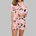 thumbnail image 6 of Satin Pajamas for Womens Halloween Cute Silk Sleepwear Short Sleeve Collared Shirts Shorts Casual Two Piece Pjs Set Pink, XXL, 6 of 6