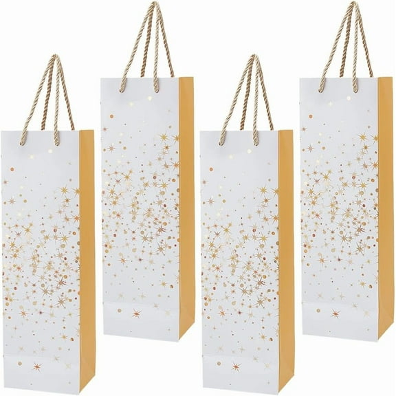 4Pcs White Paper Wine Bags Star 14.2x3.5x4.3 Inch Reusable Liquor Champagne Bottles Gift Bags with Handle for Birthday Wedding Party Favor