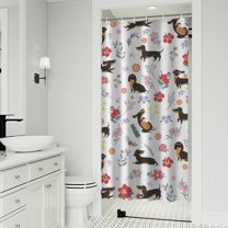 Dachshunds with Flowers Shower Curtain 36"x72" ,Bathroom Decorative Shower Curtains Set with 12 Hooks,Modern Waterproof Washable Shower Curtain