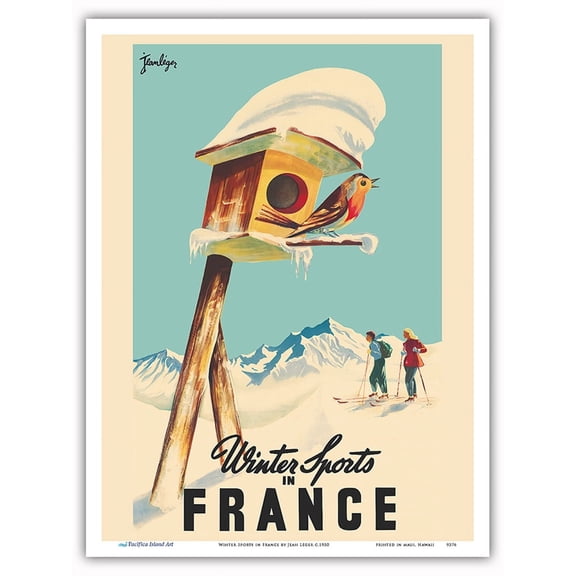 Winter Sports in France - Skiing in French Alps - Vintage Travel Poster by Jean Léger c.1950 - Master Art Print (Unframed) 9in x 12in