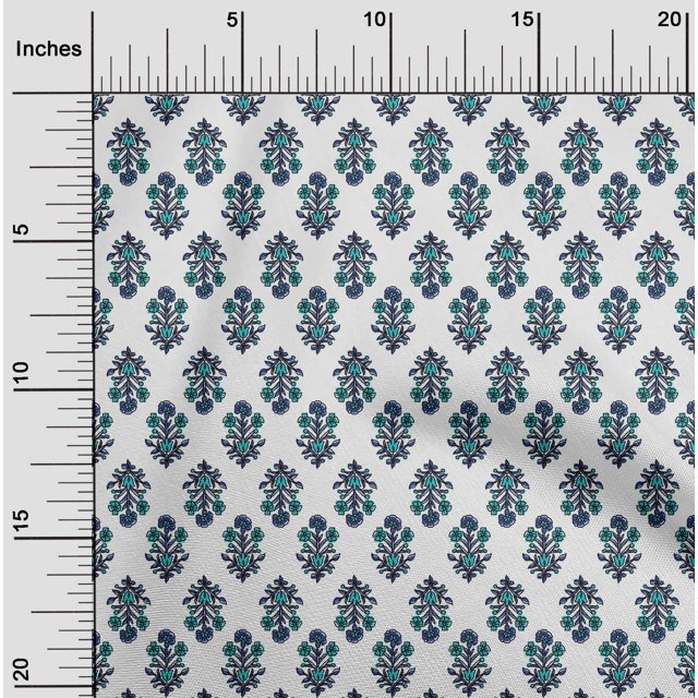 oneOone Polyester Lycra White Fabric Leaves & Floral Block Sewing Craft Projects Fabric Prints By Yard 56 Inch Wide
