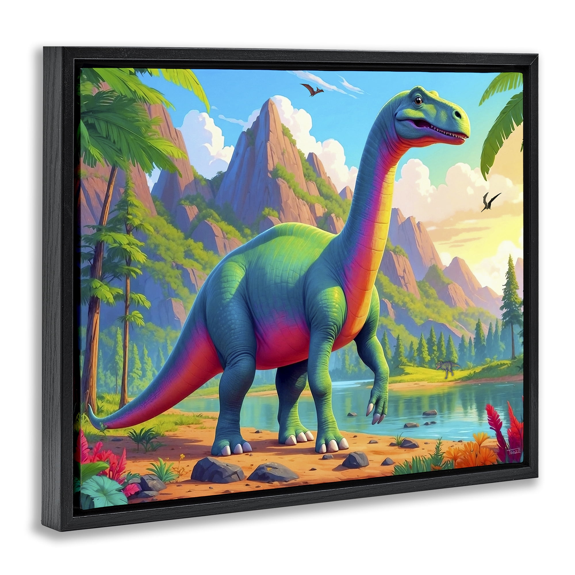 Stupell Industries Vibrant Brontosaurus by River Black Framed Floater Canvas Wall Art, design by Tabz Jones