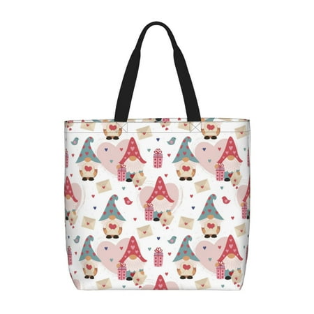 JUNZAN Tote Bags for Women Girls Large Capacity Bag Reusable Grocery Shoulder Bag with Inner Pockets(Gnome With Love Letter )