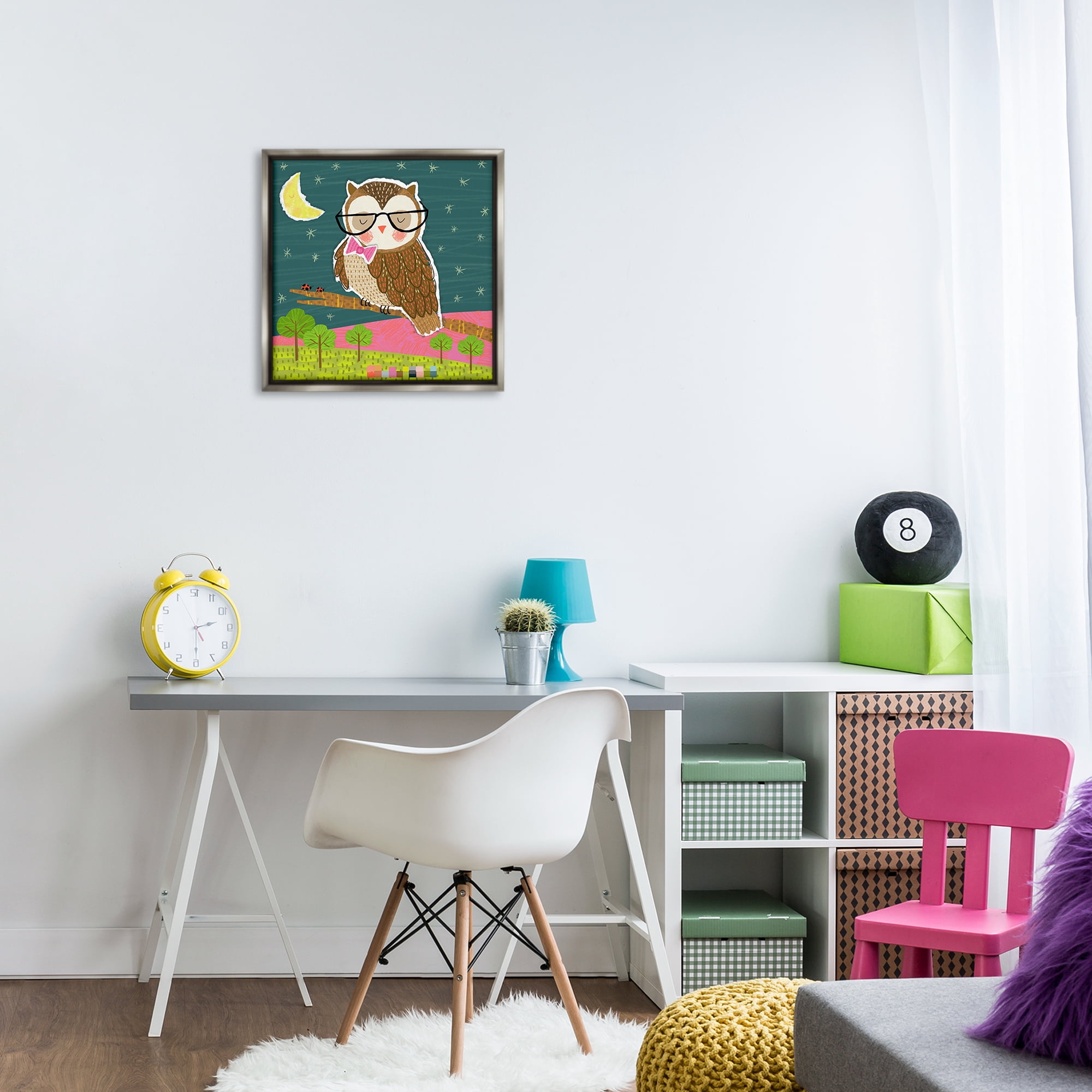 Stupell Industries Wise Owl on Branch Animals Painting Gray Floater Framed Canvas Art Print Wall Art, 18 x 18